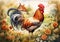 Rustic Rooster: A Vibrant Sticker Depicting a Colorful Farm Scen