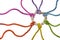 Rustic ropes in rainbow colors from different directions join together in a knotted ring, symbol of diversity, solidarity and