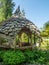 Rustic shelter and garden art