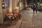 Rustic Sidewalk Cafe with Wooden Tables