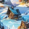 Rustic snowy village illustration with hidden details and vibrant character design (tiled