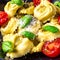 rustic spinach tortellini with cheese and cocktail cocktail tomatoes