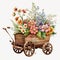 Rustic Spring: Wooden Wagon Overflowing with Beautiful Flowers AI Generated