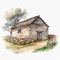 Rustic Stone Barn Watercolor Clipart on Clean White Background for Invitations and Posters.