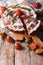 Rustic strawberry sweet cake on a cutting board
