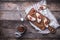 Rustic style Bruschetta with jam and Sliced figs on chopping boa