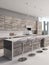 Rustic style wooden open-plan kitchen interior