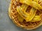 Rustic sweet banana waffle with syrup