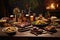 rustic table setting with craft beers and bbq feast