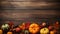 Rustic Thanksgiving Background with Wooden Texture, Fruits, and Vegetables