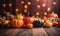 A rustic Thanksgiving table with pumpkins and wood accents Creating using generative AI tools