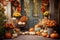 Rustic Thanksgiving vibes: A cozy porch adorned with pumpkins and autumn blooms