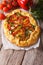 Rustic vegetable pie close-up and ingredients. Vertical