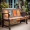 Rustic Vintage Synthetic Leather Bench With Natural Grain And Peeling Paint