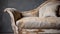Rustic Vintage Twill Chaise Lounge With Distressed White Paint
