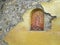 Rustic Virgin Mary Religious Art Sculpture Carved into Mexican Brick and Stucco Madonna Wall