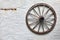 Rustic wagon wheel hanging on