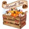 Rustic watercolor wooden crate with pumpkins and scroll banner