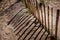 Rustic and weathered fence in front of sand dune on sandy sea beach Crosby England Europ