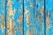 Rustic weathered planks with blue paint peeling off