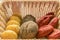 Rustic wicker basket with a selection of several loaves freshly baked artisan Portuguese bread