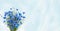 Rustic Wide Angle blue background with bouquet Blue Cornflower