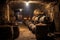 rustic wine barrels in a dimly lit underground cellar
