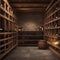 A rustic wine cellar with dusty wine bottles and wooden wine racks1