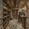 Rustic wine cellar with stone walls and wooden wine racks