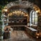 Rustic wine cellar with stone walls and wooden wine racks3D render