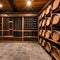 A rustic wine cellar with wooden racks, a tasting area, and dimmed lighting4, Generative AI