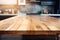 Rustic Wood Tabletop on Kitchen Counter for Product Display.