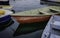 Rustic wooden boats mooring at the harbor