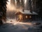 Rustic Wooden Cabin Nestled in a Snowy Forest