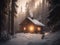 Rustic Wooden Cabin Nestled in a Snowy Forest