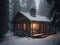 Rustic Wooden Cabin Nestled in a Snowy Forest