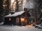 Rustic Wooden Cabin Nestled in a Snowy Forest