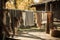 rustic wooden clothesline with freshly washed and dried towels