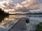 Rustic wooden float dock jetty boat tranquil lake