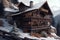 rustic wooden house on hillside exterior of the winter chalet