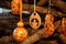 rustic wooden ornaments hanging on a christmas tree