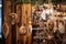 rustic wooden ornaments hanging on a christmas tree