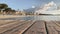 Rustic wooden pier ona Playa de Muro, Mallorca