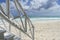 Rustic wooden staircase in a tropical Mexican beach