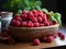 rustic wooden table adorned with plump