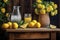 rustic wooden table with lemons and lemonade