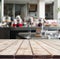 Rustic wooden table perspective showing interior restaurant