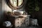 a rustic wooden vanity with a round white wash basin and natural accents