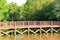 Rustic Wooden Walking Bridge Over Pond