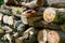 Rustic woodpile of firewood closeup. Abstract background